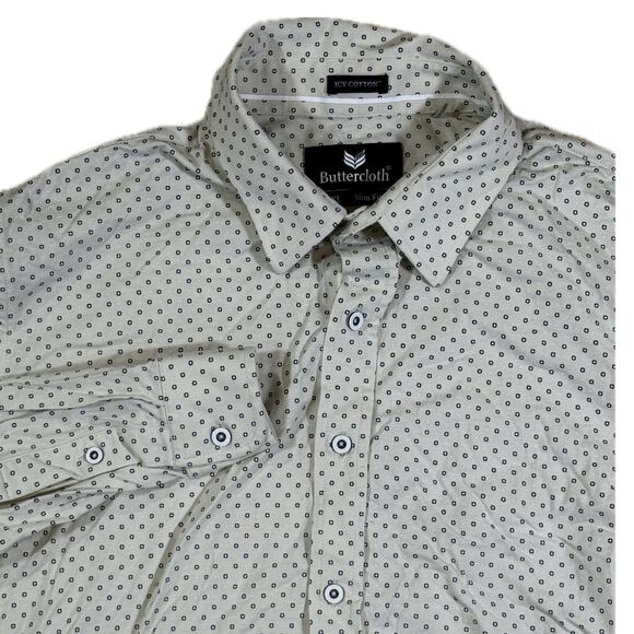 Buttercloth ICY Cotton Slim Fit Button Up Long Sleeve Geometric Dot Shirt Men XL - Picture 2 of 10